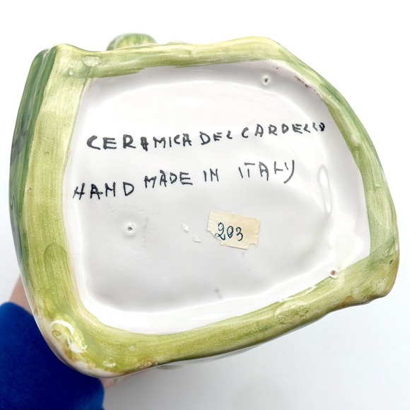 Majolica Frog Pitcher With Salamander Relief Handle Ceramica Del Cardello Italy - Picture 13 of 14